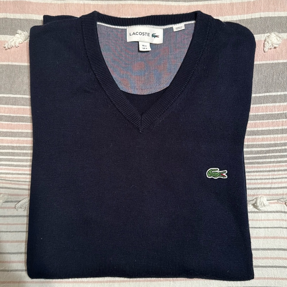 Lacoste Navy Blue V Neck Thin Sweater
